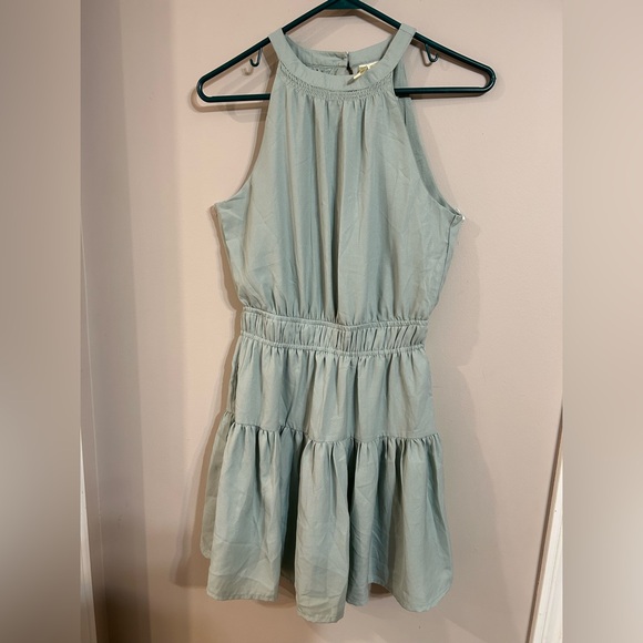 Japna Women’s Small Sage Green Tiered Halter Neck Modern Boho Mini Dress - Picture 2 of 11